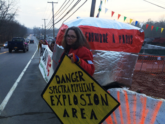 Inflatable Blockade of tracked gas pipeline in Wetschester, New York. 11.12.2015.