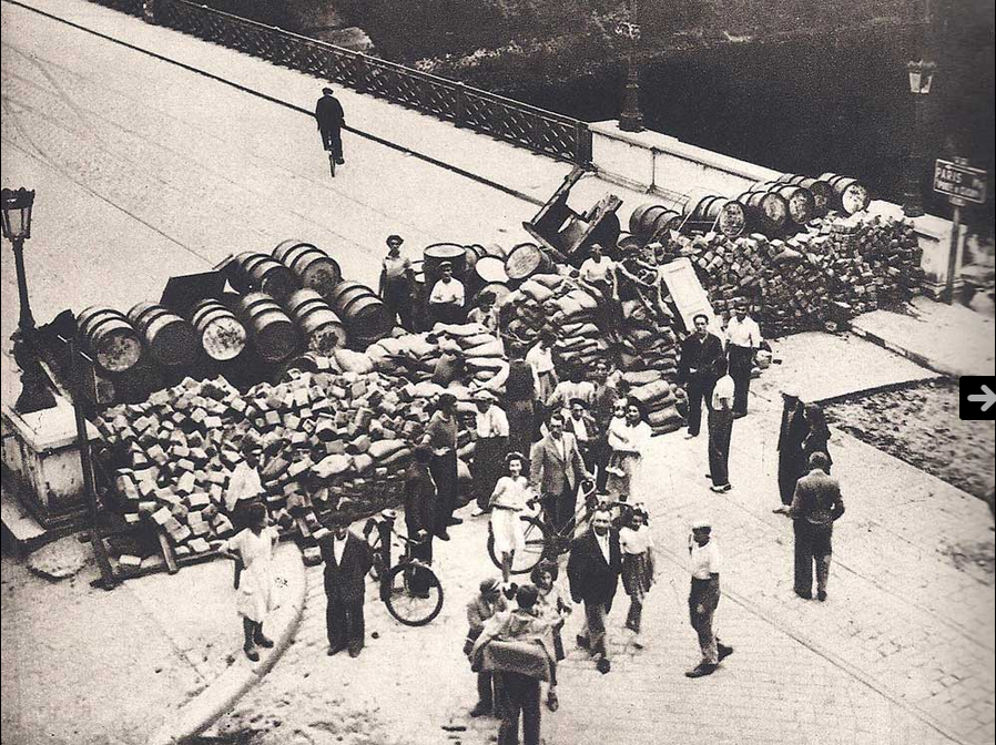 Barricade in Paris of 1944, used for the liberation of France. 