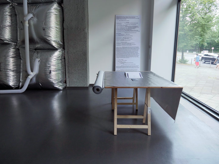 Fragment of workshop table and wall with collaborators, showing the alliance and the organisational structure of the action.